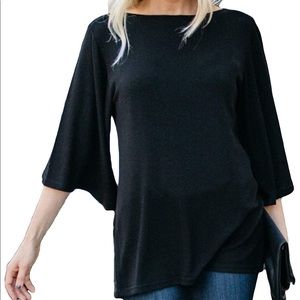 Amaryllis Apparel Boatneck Flutter Bell Sleeve Top